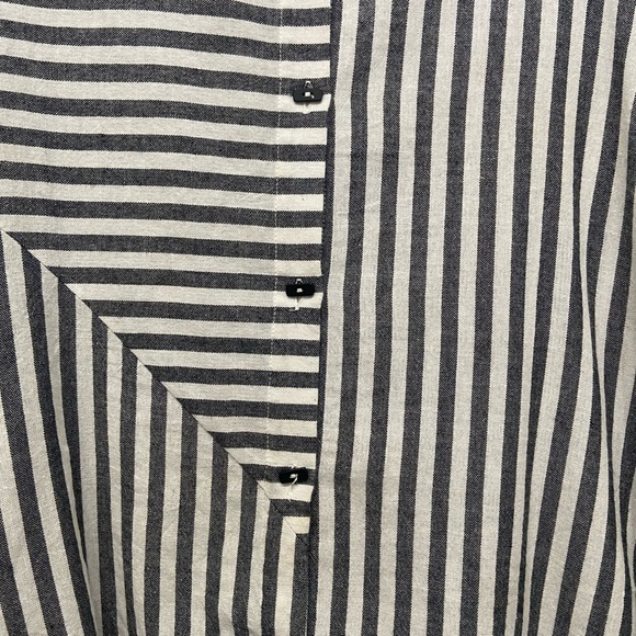 Striped gray and White Women's cotton tunic Top - Picture 2 of 9